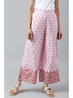 W - Light Pink Shantung Printed Parallel Pants