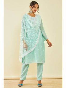 Soch - Womens Chanderi Embroidered Dress Material with Sequins (Set of 3)