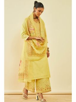Soch - Yellow Silk Blend Embroidered Kurta-Palazzo and Dupatta with Thread Work (Set of 3)