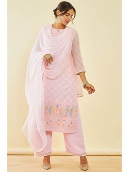 Soch - Womens Pink Georgette Embroidered Kurta-Pant and Dupatta with Sequins (Set of 3)