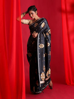 Beatitude - Black Banarasi Saree with Unstitched Blouse