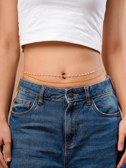 Voylla - Women White Pearl Gold Plated Waist Chain