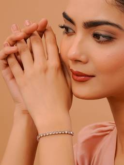 Voylla - Women Pink Stones Rhodium Plated Bracelet