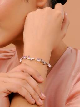 Voylla - Women Pink Stones Rhodium Plated Bracelet