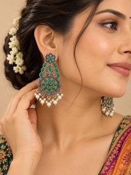 VIRAASI - Women Green Stones No Plating Earrings