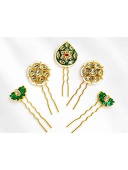 Viana Jewels - Women Multi-Color Stones Brass Plated Hair Pin