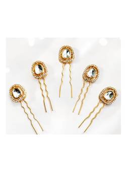 Viana Jewels - Women White Stones Brass Plated Hair Pin