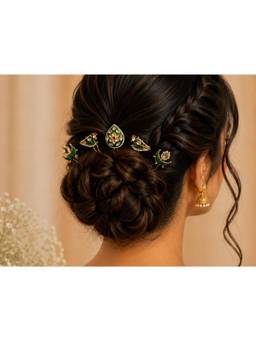 Viana Jewels - Women Multi-Color Stones Brass Plated Hair Pin