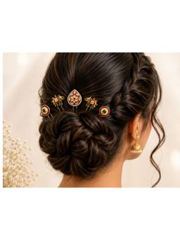 Viana Jewels - Women Multi-Color Stones Brass Plated Hair Pin