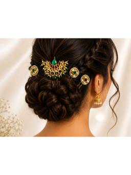Viana Jewels - Women Multi-Color Stones Brass Plated Hair Pin