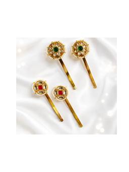Viana Jewels - Women Multi-Color Stones Brass Plated Hair Pin