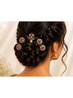Viana Jewels - Women Multi-Color Stones Brass Plated Hair Pin