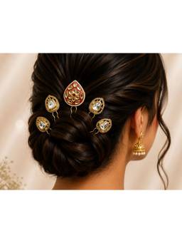 Viana Jewels - Women White Stones Brass Plated Hair Pin