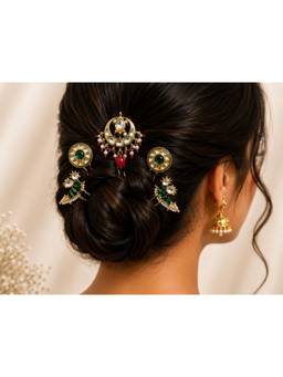 Viana Jewels - Women Multi-Color Stones Brass Plated Hair Pin
