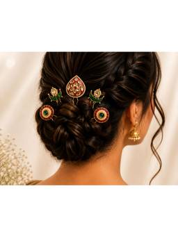 Viana Jewels - Women Multi-Color Stones Brass Plated Hair Pin