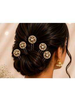 Viana Jewels - Women Multi-Color Stones Brass Plated Hair Pin