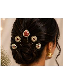 Viana Jewels - Women Multi-Color Stones Brass Plated Hair Pin