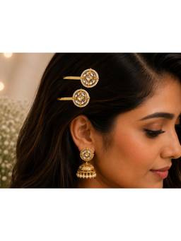 Viana Jewels - Women White Stones Brass Plated Hair Pin