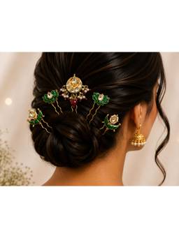 Viana Jewels - Women Multi-Color Stones Brass Plated Hair Pin