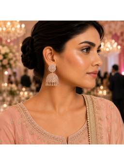 Opal Touch - Women White Stones Rose Gold Plated Pair Of Jhumkas