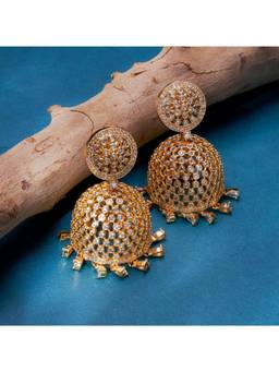 Opal Touch - Women White Stones Gold Plated Pair Of Jhumkas
