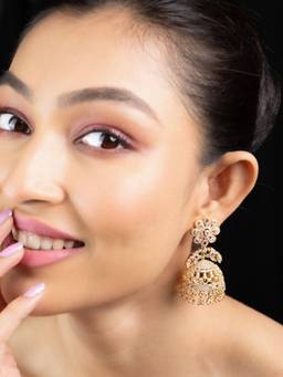 Opal Touch - Women White Stones Gold Plated Pair Of Jhumkas