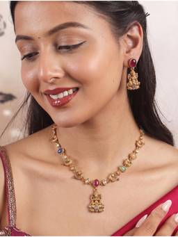 STILEADDA - Women Multi-Color Stones Antique Gold Plated Jewellery Set
