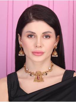 STILEADDA - Women Multi-Color Stones Antique Gold Plated Jewellery Set
