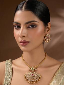 STILEADDA - Women Multi-Color Stones Antique Gold Plated Jewellery Set
