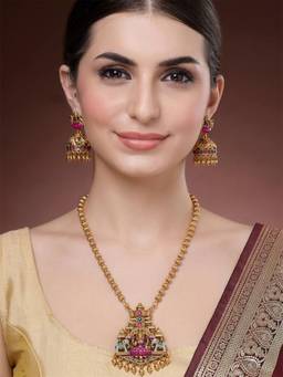 STILEADDA - Women Multi-Color Stones Antique Gold Plated Jewellery Set