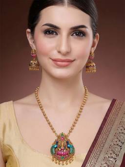 STILEADDA - Women Multi-Color Stones Antique Gold Plated Jewellery Set