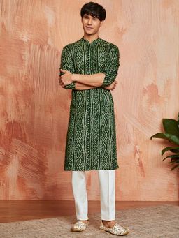 Vastramay - Mens Rayon Bandhani Printed Kurta With Pant (Set of 2)