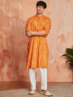 Vastramay - Mens Rayon Bandhani Printed Kurta With Pant (Set of 2)