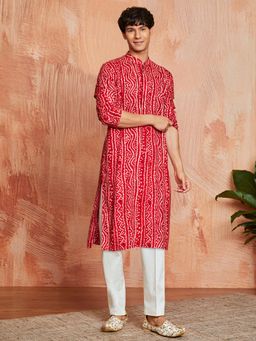 Vastramay - Mens Rayon Bandhani Printed Kurta With Pant (Set of 2)