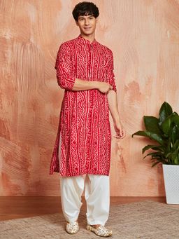 Vastramay - Mens Rayon Bandhani Printed Kurta With Patiala (Set of 2)