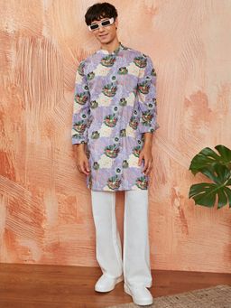 Vastramay - Mens Cotton Floral Printed Kurta With Pant (Set of 2)