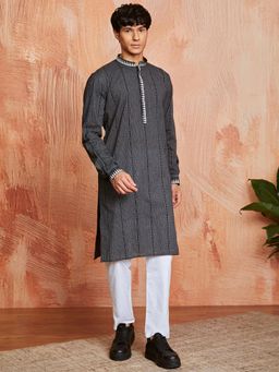 Vastramay - Mens Cotton Self Design Stripes Regular Kurta with Pyjama (Set of 2)