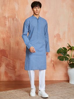 Vastramay - Mens Cotton Kantha Work Regular Kurta with Pyjama (Set of 2)