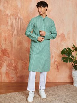 Vastramay - Mens Cotton Kantha Work Regular Kurta with Pyjama (Set of 2)
