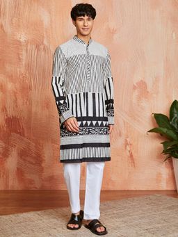 Vastramay - Mens Cotton Striped Printed Regular Kurta With Pyjama (Set of 2)