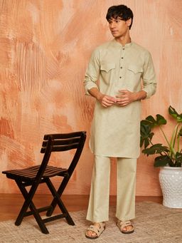 Vastramay - Mens Cotton Solid Pathani Kurta and Pant (Set of 2)