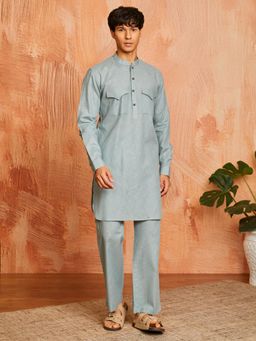 Vastramay - Mens Cotton Solid Pathani Kurta and Pant (Set of 2)