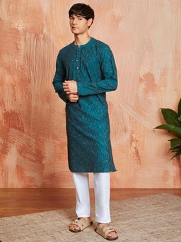 Vastramay - Mens Cotton Ikat Printed Regular Kurta With Pyjama (Set of 2)