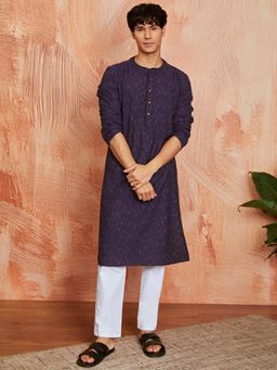 Vastramay - Mens Cotton Ikat Printed Regular Kurta With Pyjama (Set of 2)