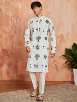 Vastramay - Mens Cotton Block Printed Regular Kurta With Pant (Set of 2)