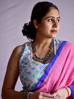 Sundarii - Blue Water Lily Stitched Blouse