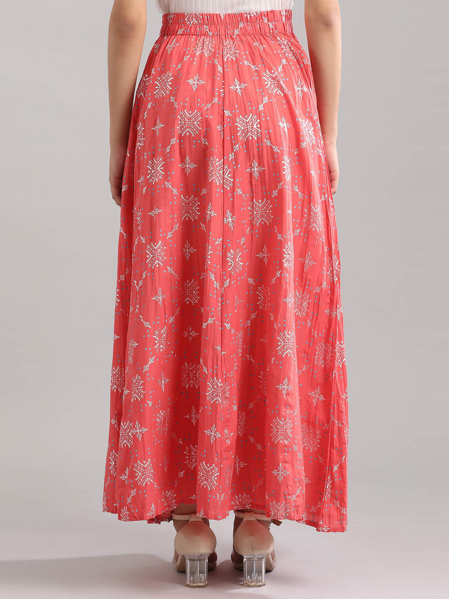 Coral Geometric Printed Skirt-image-36