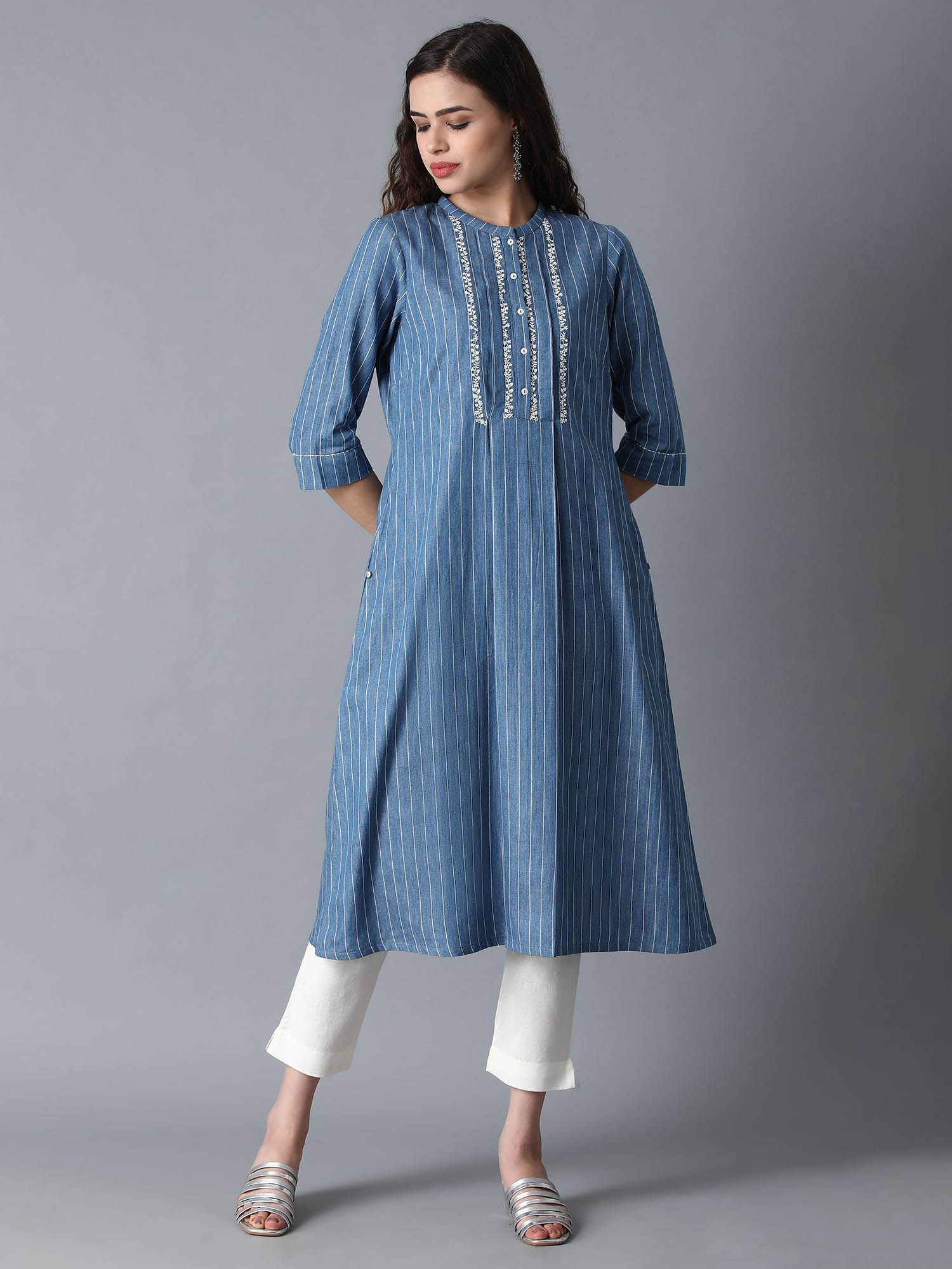 Buy W Blue Cotton Denim Kurta Online 