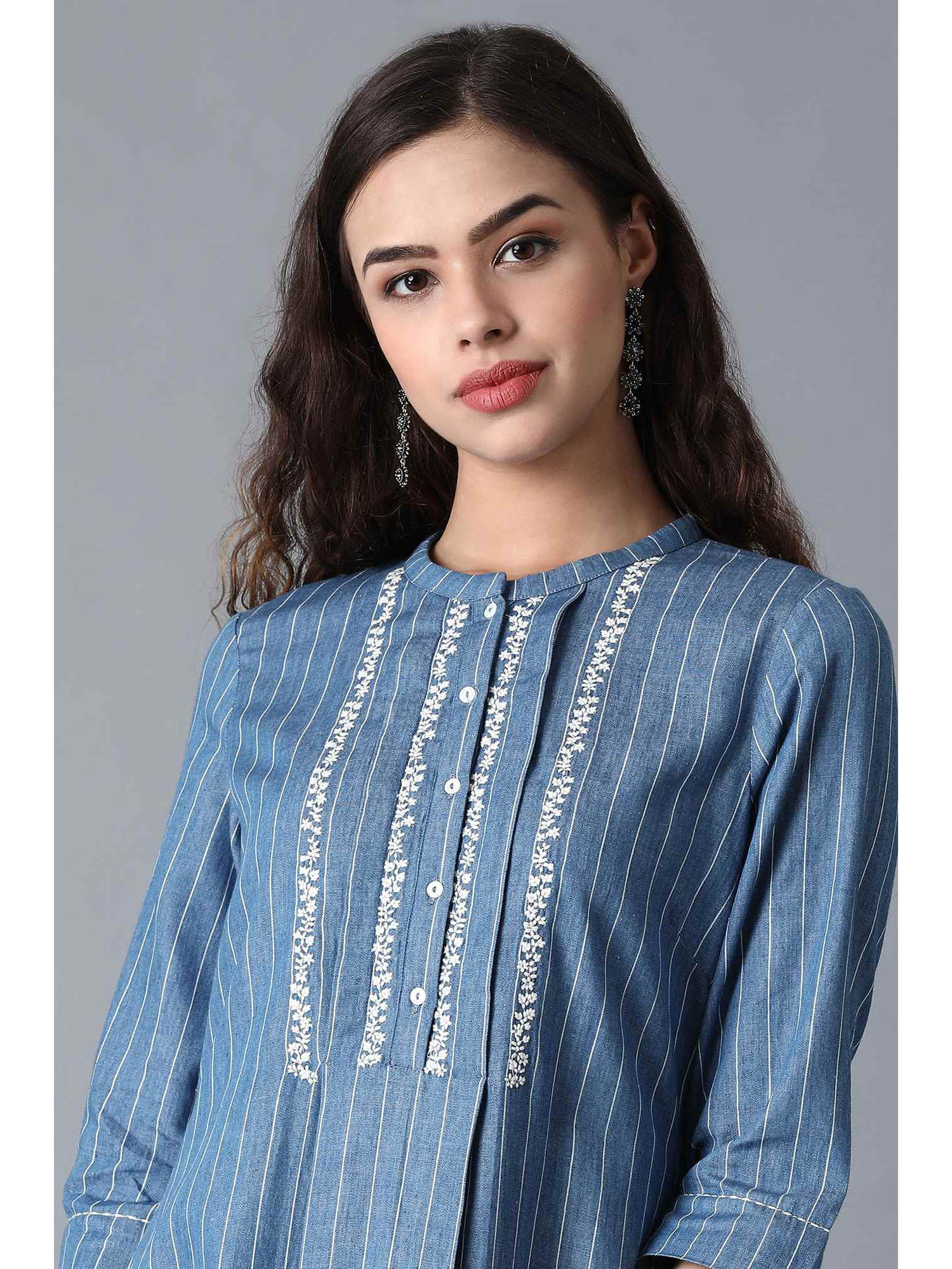 Buy W Blue Cotton Denim Kurta Online 