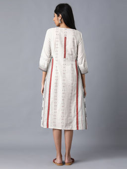 W - Off White Round Neck Geometric Printed Dress